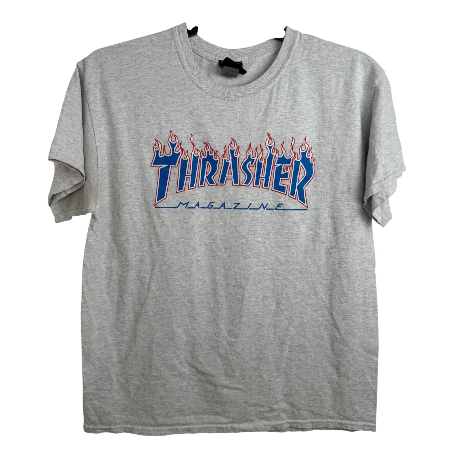Thrasher Magazine Flame Logo T-Shirt Size Large Gray Blue Red Skater Streetwear Unisex T-shirt, Sweatshirt, Hoodie, Long Sleeve Tee - T-Shirt, Sweatshirt, Hoodie