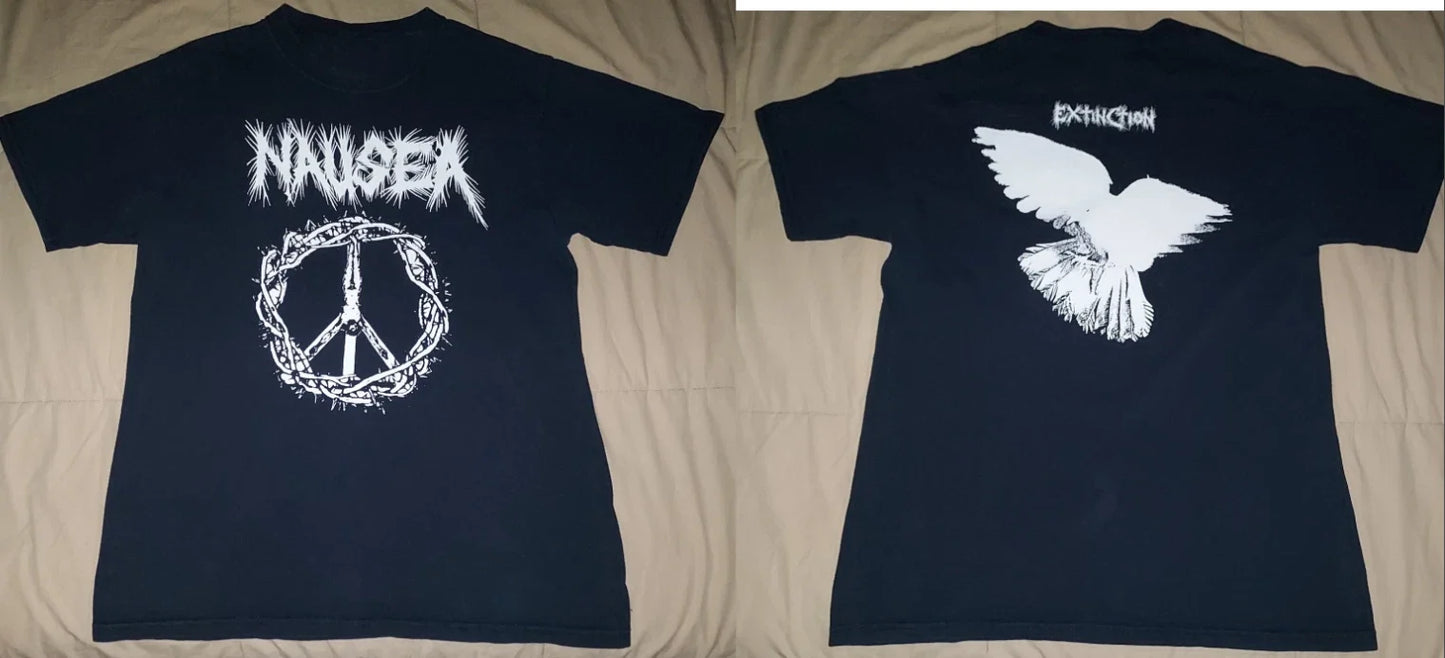 Nausea Extinction T-Shirt Vintage Crust Punk Band Black Bird Peace Logo Tee Unisex T-shirt, Sweatshirt, Hoodie, Long Sleeve Tee - T-Shirt, Sweatshirt, Hoodie