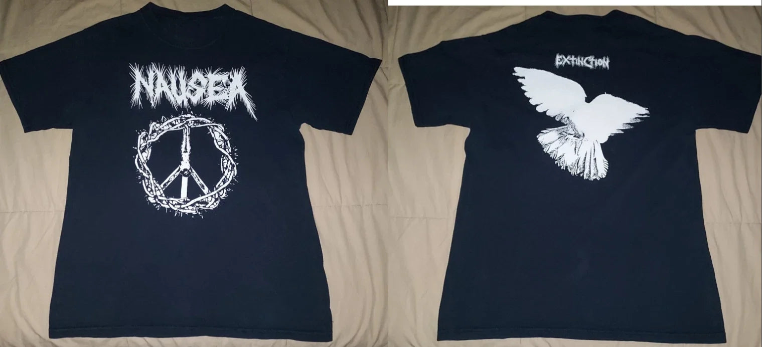 Nausea Extinction T-Shirt Vintage Crust Punk Band Black Bird Peace Logo Tee Unisex T-shirt, Sweatshirt, Hoodie, Long Sleeve Tee - T-Shirt, Sweatshirt, Hoodie
