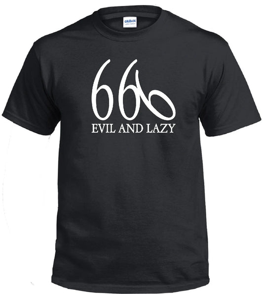 666 "EVIL AND LAZY" SLACKER DEMONIC ANTICHRIST FUNNY SATANIC T-SHIRT Unisex T-shirt, Sweatshirt, Hoodie, Long Sleeve Tee - T-Shirt, Sweatshirt, Hoodie