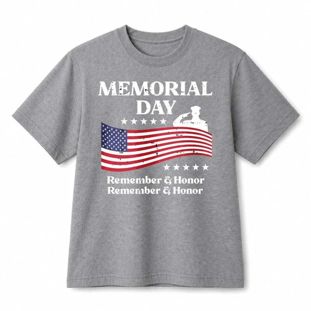 Memorial Day Remember & Honor Salute Patriotic Retro Graphic Cotton TShirt Unisex T-shirt, Sweatshirt, Hoodie, Long Sleeve Tee - T-Shirt, Sweatshirt, Hoodie