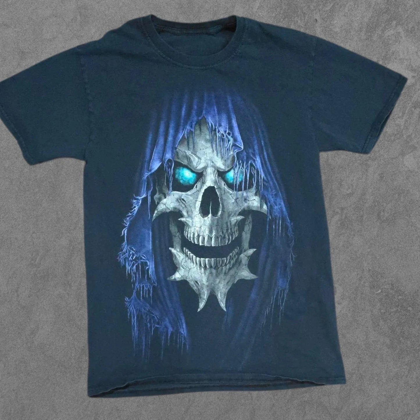 Vintage Y2K Grunge Grim Reaper Goth Skull Shirt Small Unisex T-shirt, Sweatshirt, Hoodie, Long Sleeve Tee - T-Shirt, Sweatshirt, Hoodie