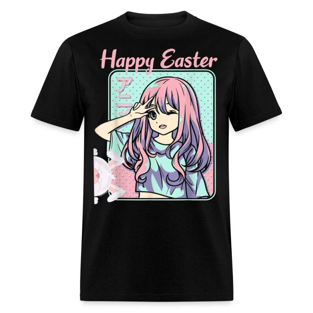 Happy Easter Easter Day Kawaii Anime Girl and Easter Bunny T-Shirt Unisex T-shirt, Sweatshirt, Hoodie, Long Sleeve Tee - T-Shirt, Sweatshirt, Hoodie