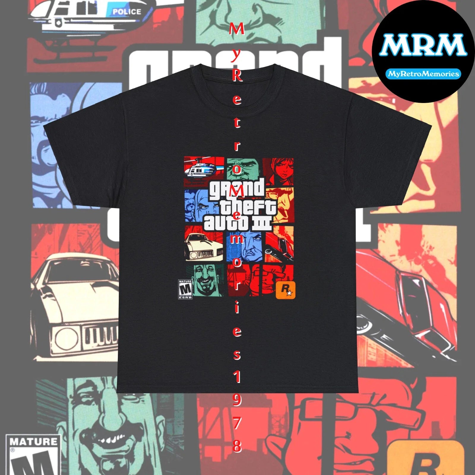 Grand Theft Auto III GTA 3 Box Art Design Black T-Shirt S-5XL Retro Tee Free S&H Unisex T-shirt, Sweatshirt, Hoodie, Long Sleeve Tee - T-Shirt, Sweatshirt, Hoodie