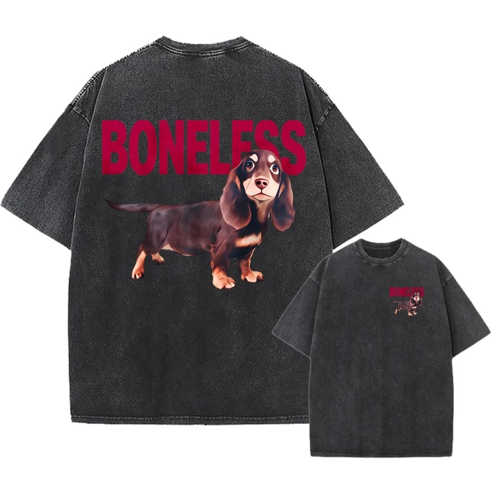 Retro Washed Oversized T-Shirt  Funny Dachshund BONELESS Print Unisex Casual Tee Unisex T-shirt, Sweatshirt, Hoodie, Long Sleeve Tee - T-Shirt, Sweatshirt, Hoodie