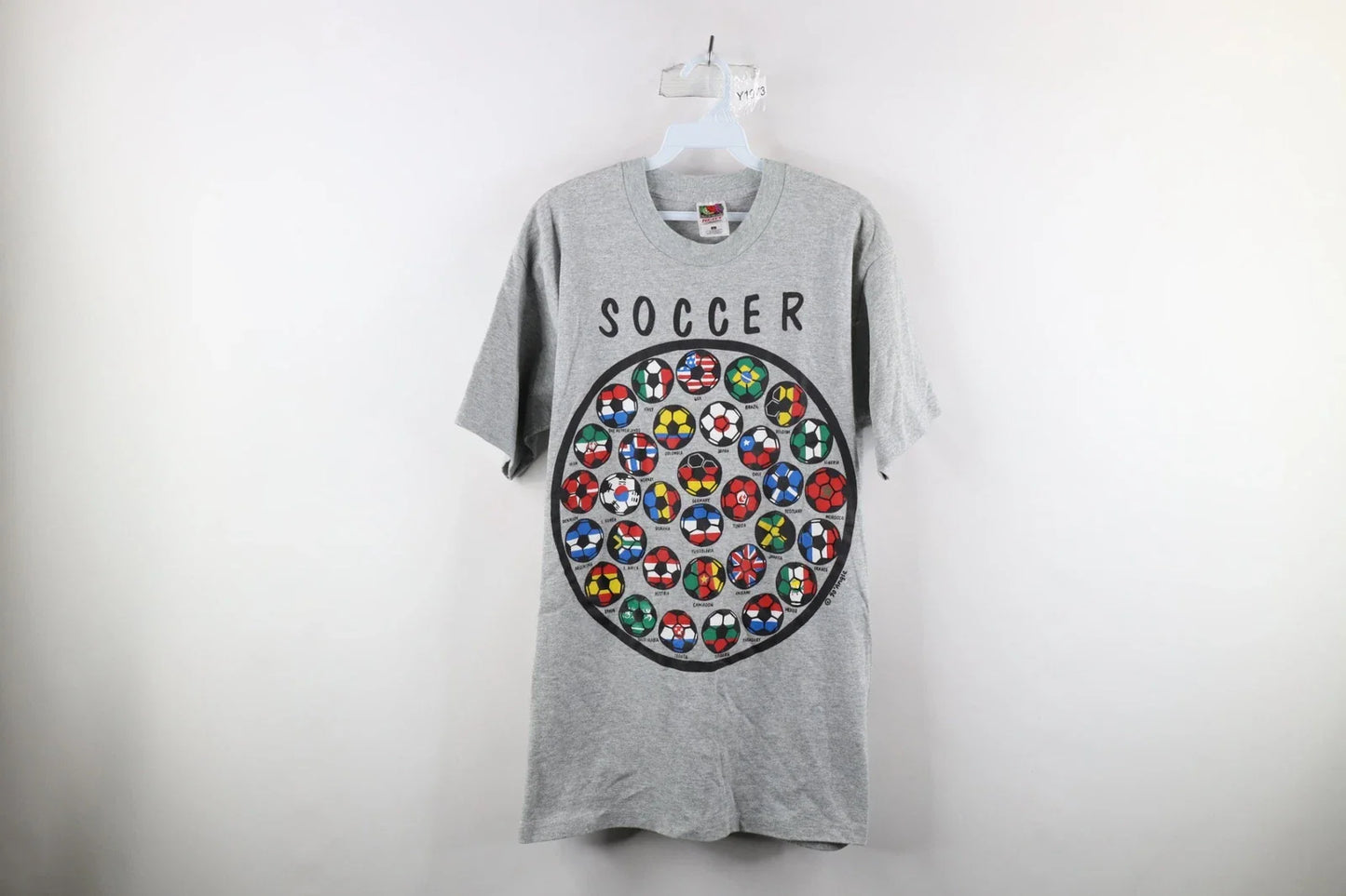 Vintage 90s Mens Large Spell Out 1994 World Cup Soccer Nations T-Shirt Gray Unisex T-shirt, Sweatshirt, Hoodie, Long Sleeve Tee - T-Shirt, Sweatshirt, Hoodie