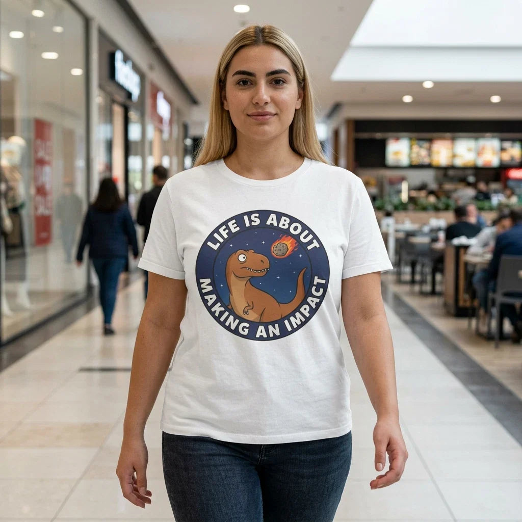 Life Is About Making An Impact T-Shirt | Dinosaur Meteor  cute funny saying Unisex T-shirt, Sweatshirt, Hoodie, Long Sleeve Tee - T-Shirt, Sweatshirt, Hoodie
