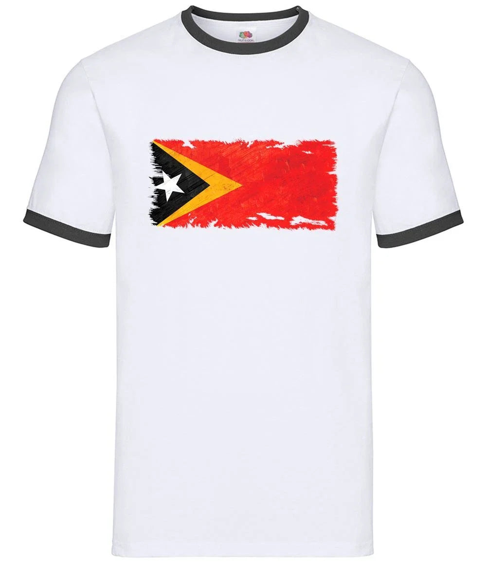 East Timor Grunge Style Flag - Mens Ringer - Timor-Leste Dili Asia Country Unisex T-shirt, Sweatshirt, Hoodie, Long Sleeve Tee - T-Shirt, Sweatshirt, Hoodie