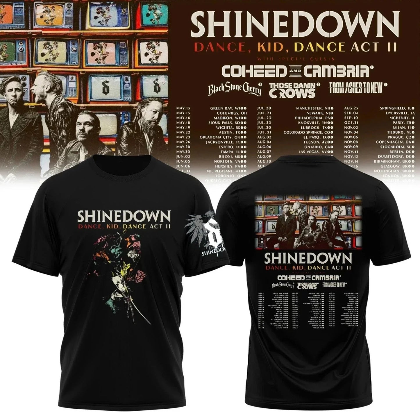 Shinedown Dance Kid Dance Act II Tour 2026 T-Shirt Unisex T-shirt, Sweatshirt, Hoodie, Long Sleeve Tee - T-Shirt, Sweatshirt, Hoodie