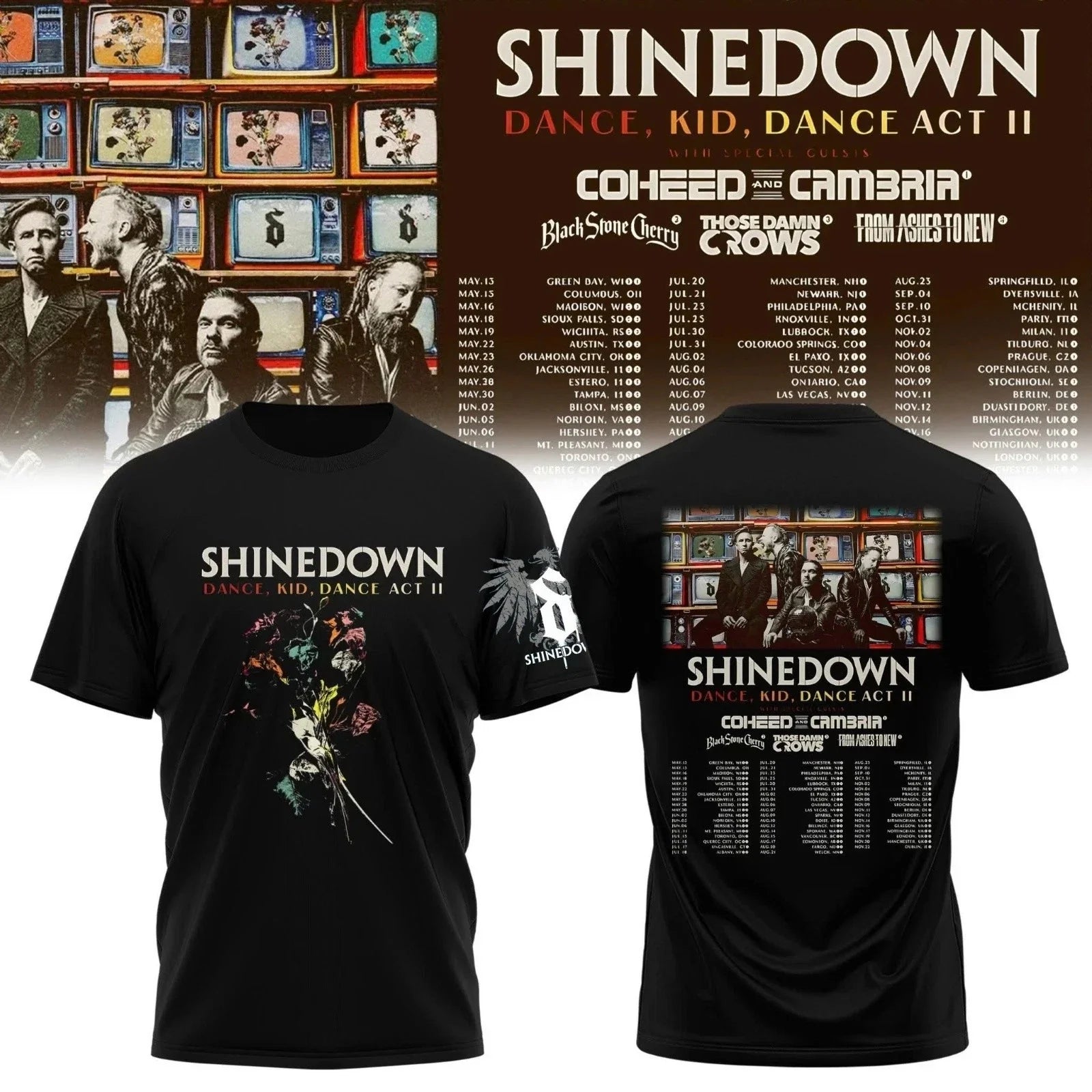 Shinedown Dance Kid Dance Act II Tour 2026 T-Shirt Unisex T-shirt, Sweatshirt, Hoodie, Long Sleeve Tee - T-Shirt, Sweatshirt, Hoodie
