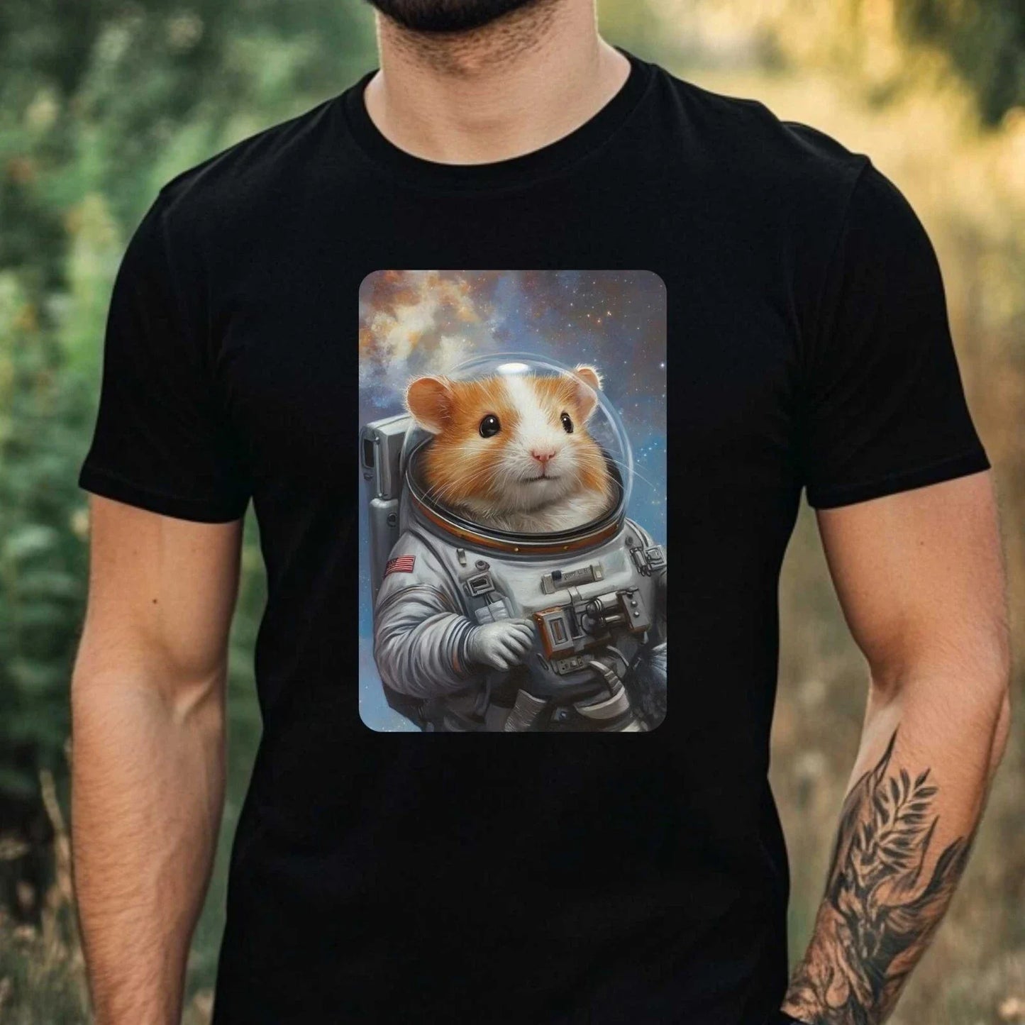 Mens Hamster as Astronaut Motif Cotton T-Shirt Size XS to 5XL Unisex T-shirt, Sweatshirt, Hoodie, Long Sleeve Tee - T-Shirt, Sweatshirt, Hoodie