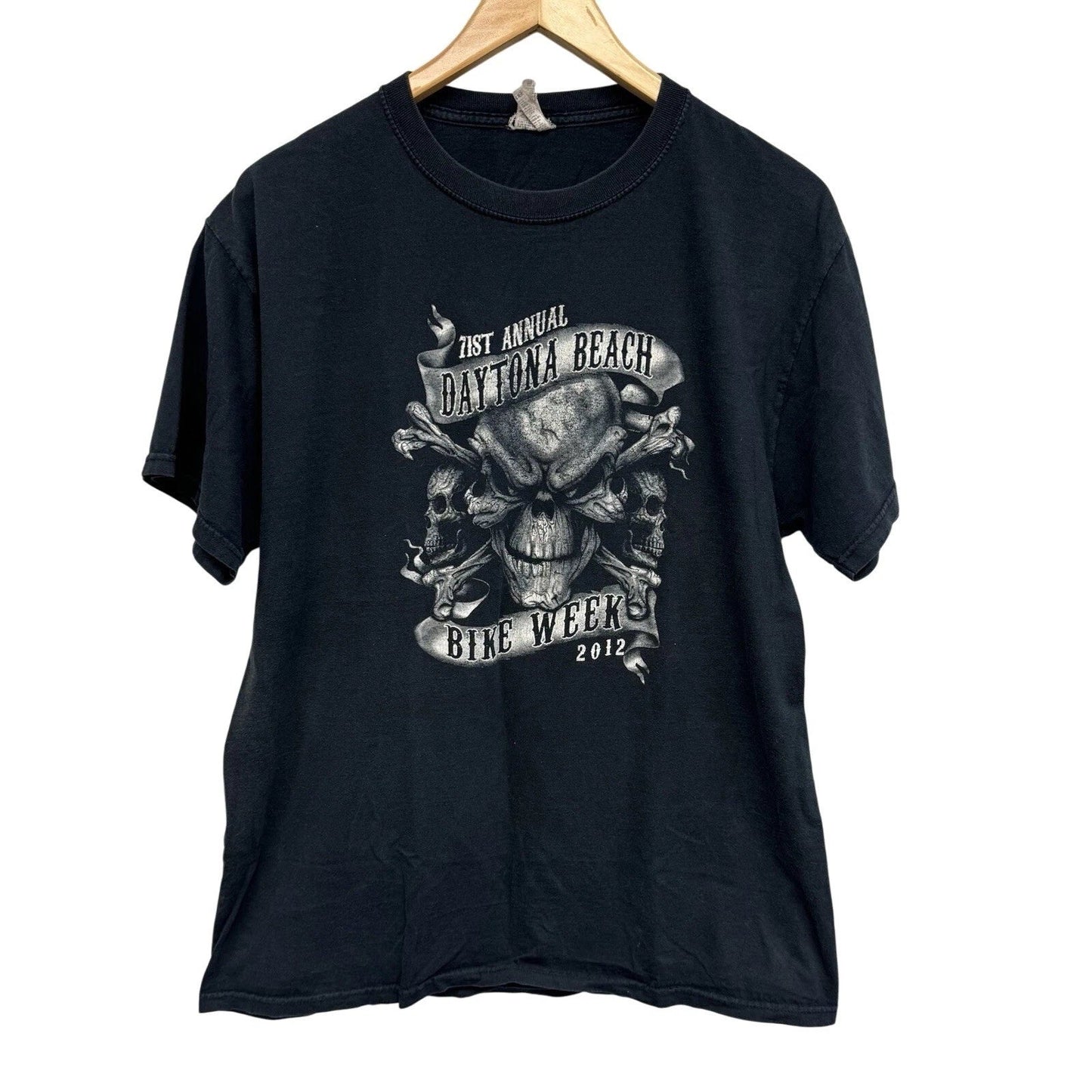 2012 Daytona Bike Week T-Shirt Double Sided Skulls Black White Graphic Large Unisex T-shirt, Sweatshirt, Hoodie, Long Sleeve Tee - T-Shirt, Sweatshirt, Hoodie