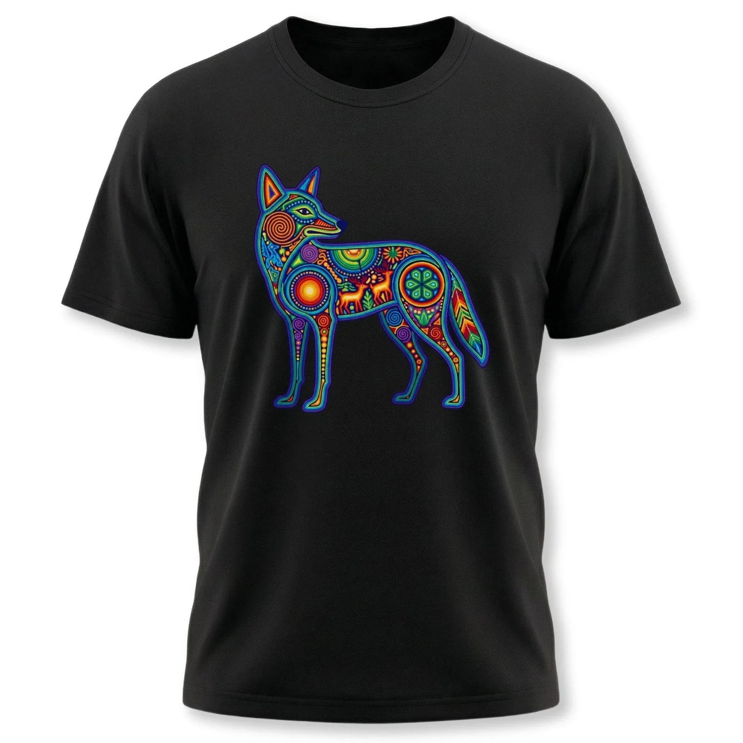 Huichol Coyote T-Shirt | Vibrant Mexican Folk Art Animal Graphic Tee Shirt Unisex T-shirt, Sweatshirt, Hoodie, Long Sleeve Tee - T-Shirt, Sweatshirt, Hoodie
