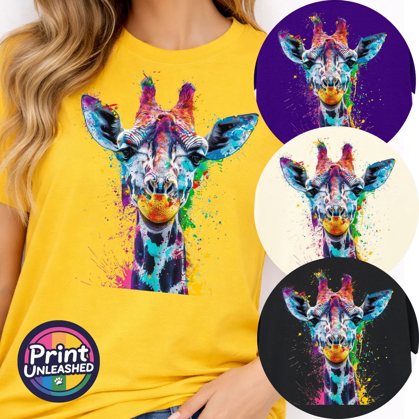Rainbow Giraffe T-Shirt Paint Effect Print Pop Art Animal Tee Gift Unisex S-2XL Unisex T-shirt, Sweatshirt, Hoodie, Long Sleeve Tee - T-Shirt, Sweatshirt, Hoodie