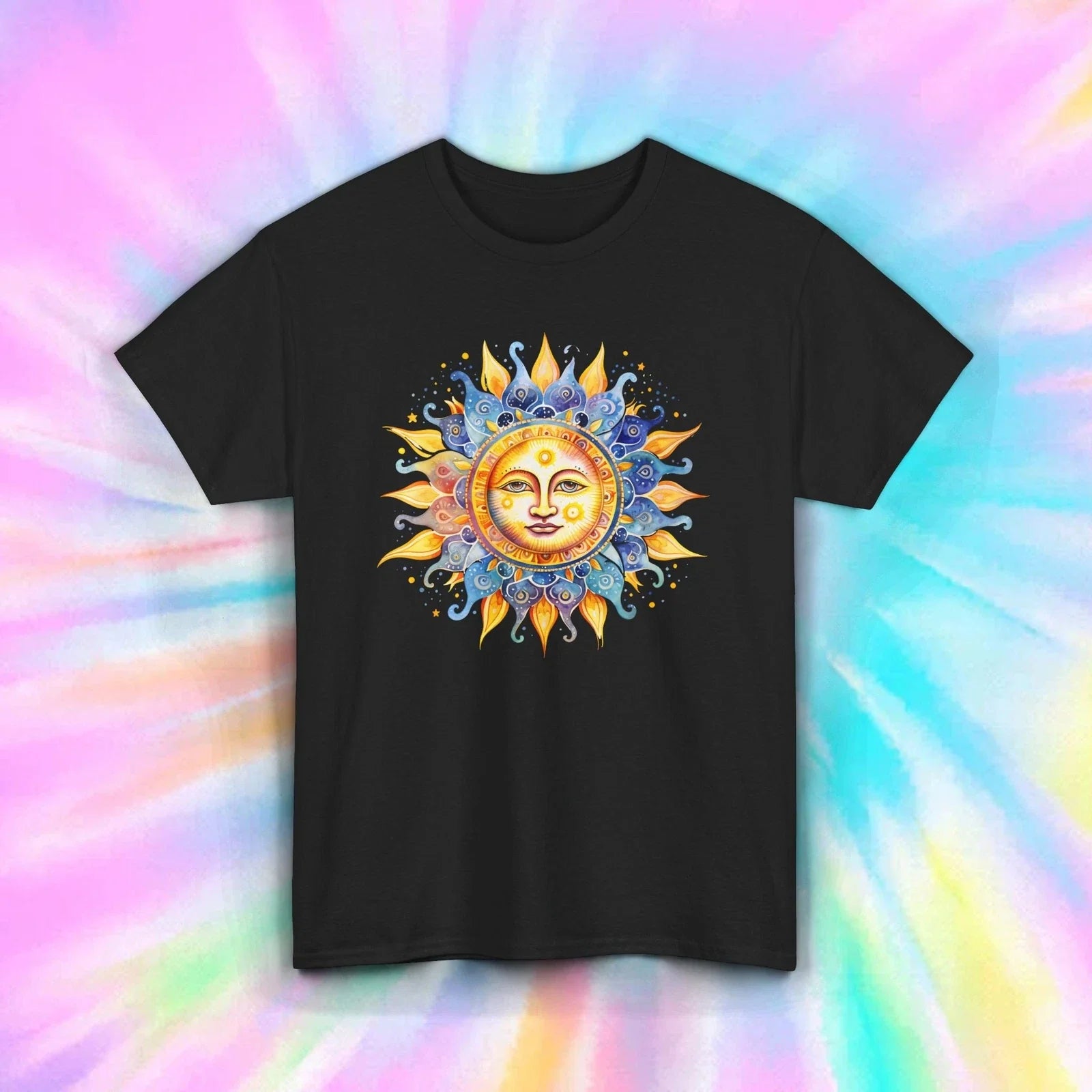 Colorful Sun Face Shirt Trippy Celestial Hippie Boho Cosmic Tee S-5XL Unisex T-shirt, Sweatshirt, Hoodie, Long Sleeve Tee - T-Shirt, Sweatshirt, Hoodie