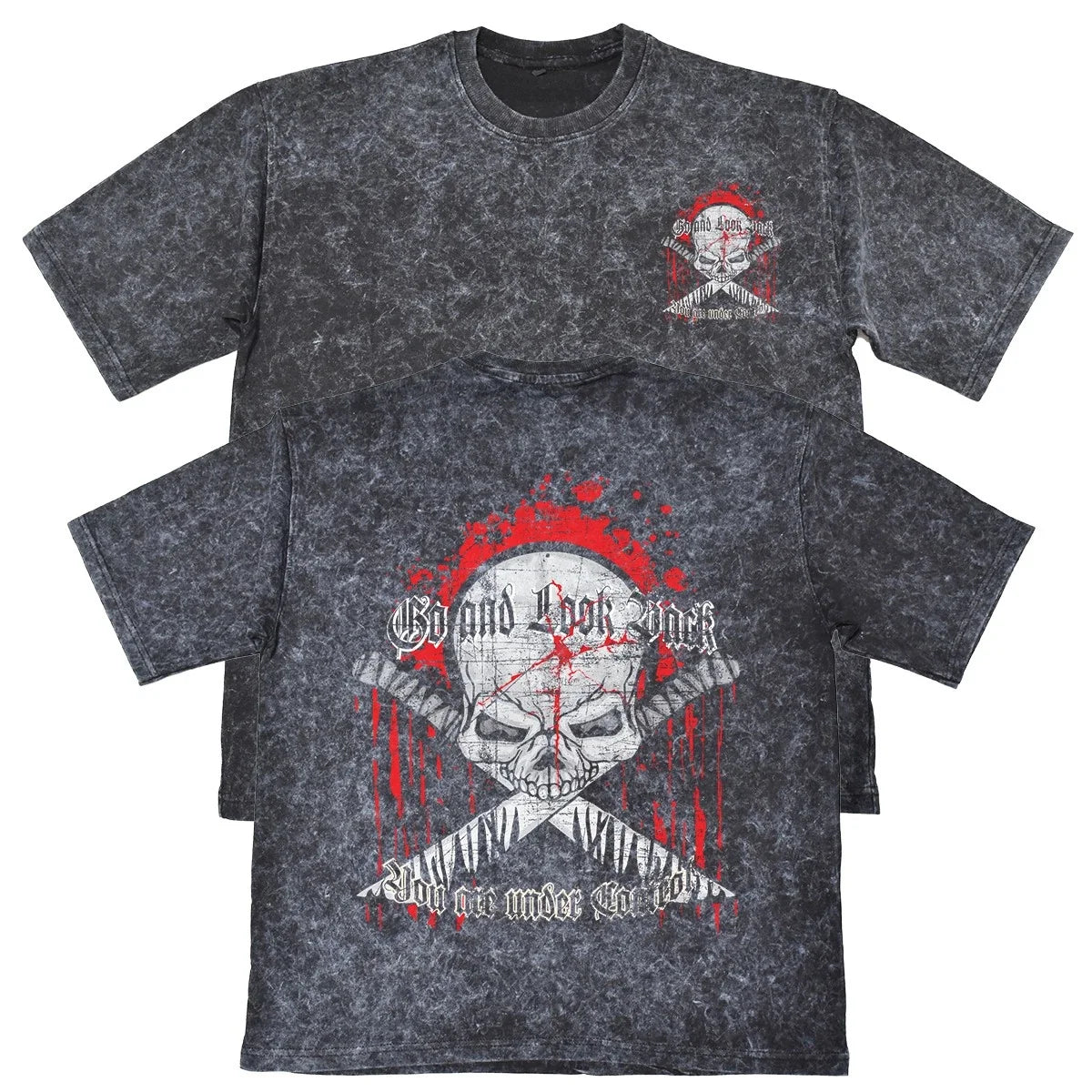 Go And Look Back Mens Carbon Grey Heavyweight 240gsm Vintage T-Shirt Skull Unisex T-shirt, Sweatshirt, Hoodie, Long Sleeve Tee - T-Shirt, Sweatshirt, Hoodie