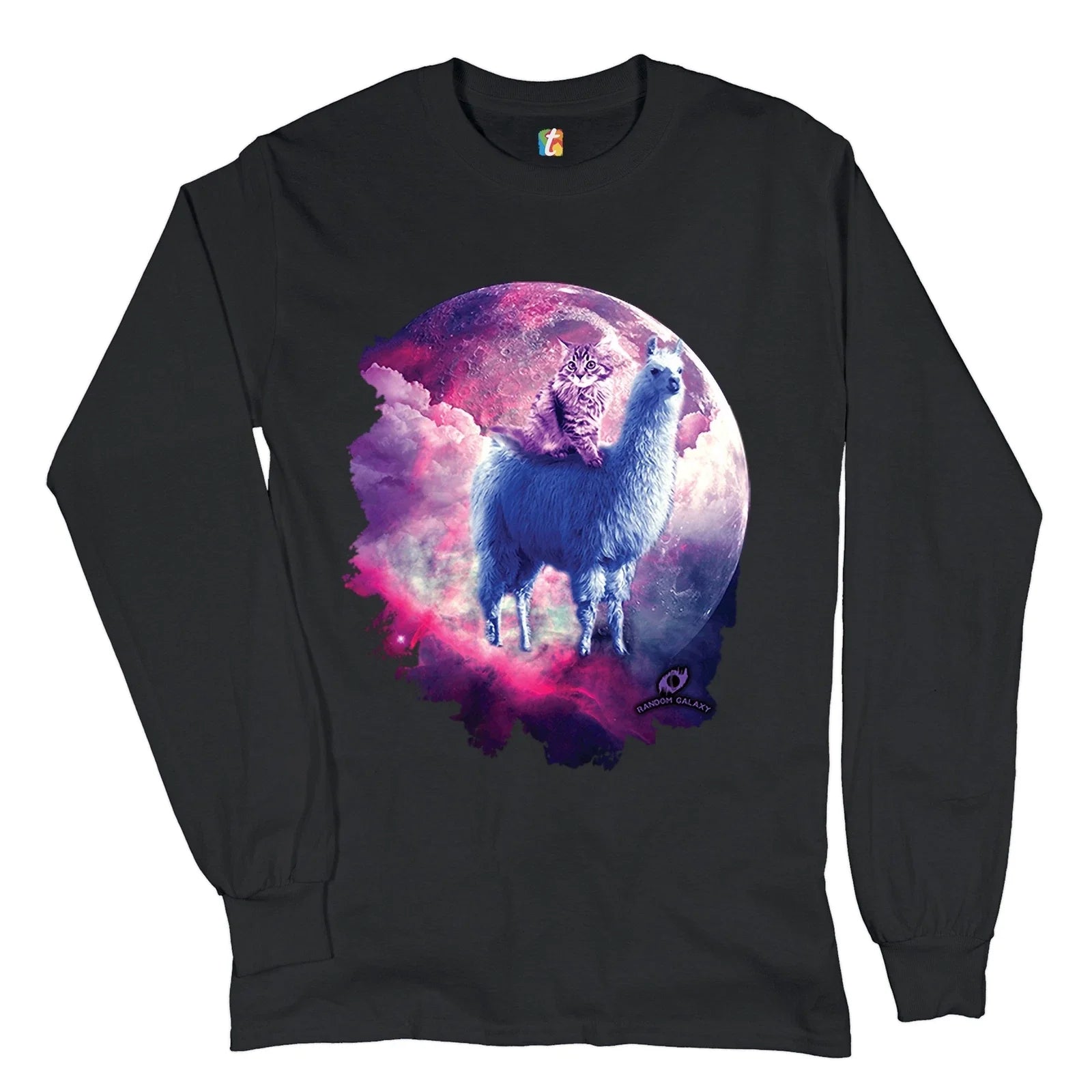 Cat Riding a Llama in Space Long Sleeve T-shirt Weird Galaxy Moon Creative Unisex T-shirt, Sweatshirt, Hoodie, Long Sleeve Tee - T-Shirt, Sweatshirt, Hoodie