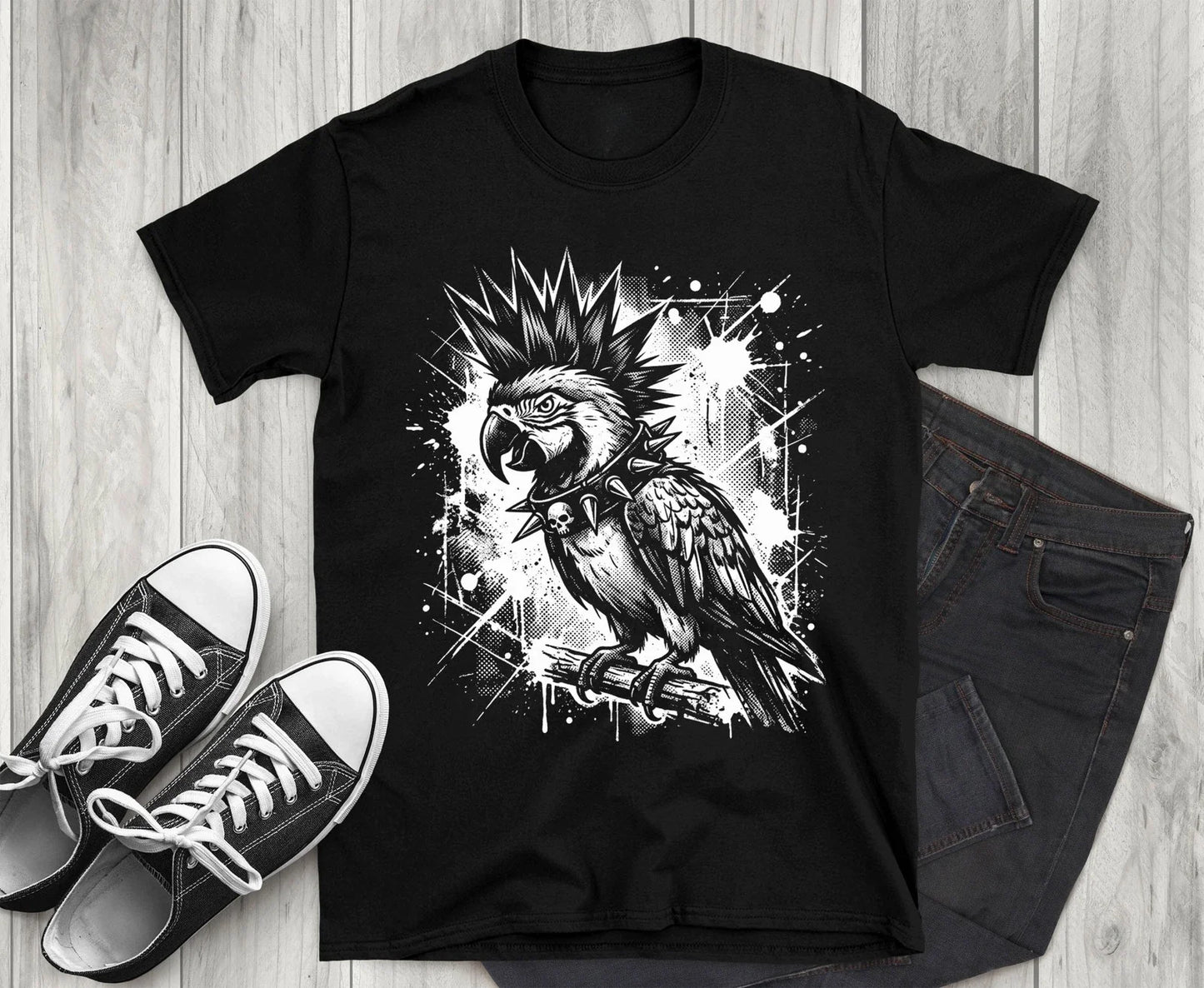 Punk Rock Parrot T-Shirt, Edgy Grunge Parrot Tee, Alternative Goth Bird Unisex T-shirt, Sweatshirt, Hoodie, Long Sleeve Tee - T-Shirt, Sweatshirt, Hoodie