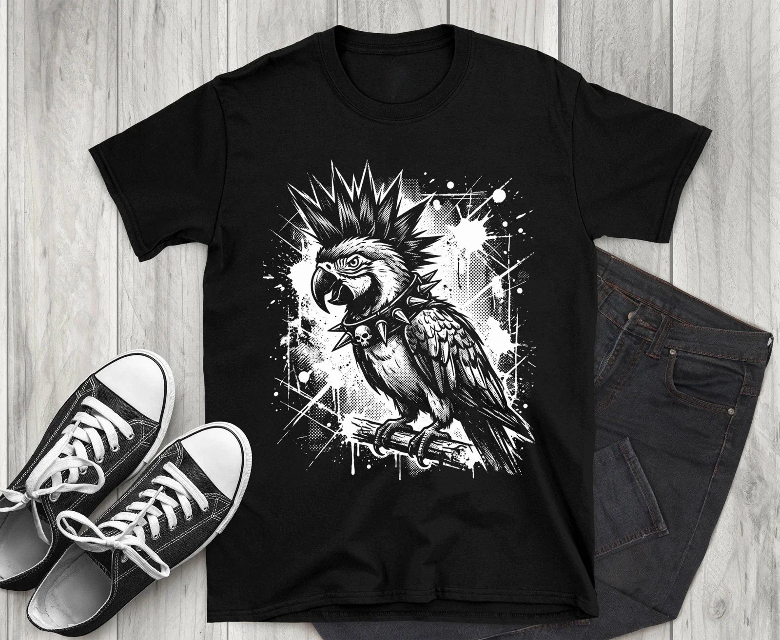 Punk Rock Parrot T-Shirt, Edgy Grunge Parrot Tee, Alternative Goth Bird Unisex T-shirt, Sweatshirt, Hoodie, Long Sleeve Tee - T-Shirt, Sweatshirt, Hoodie