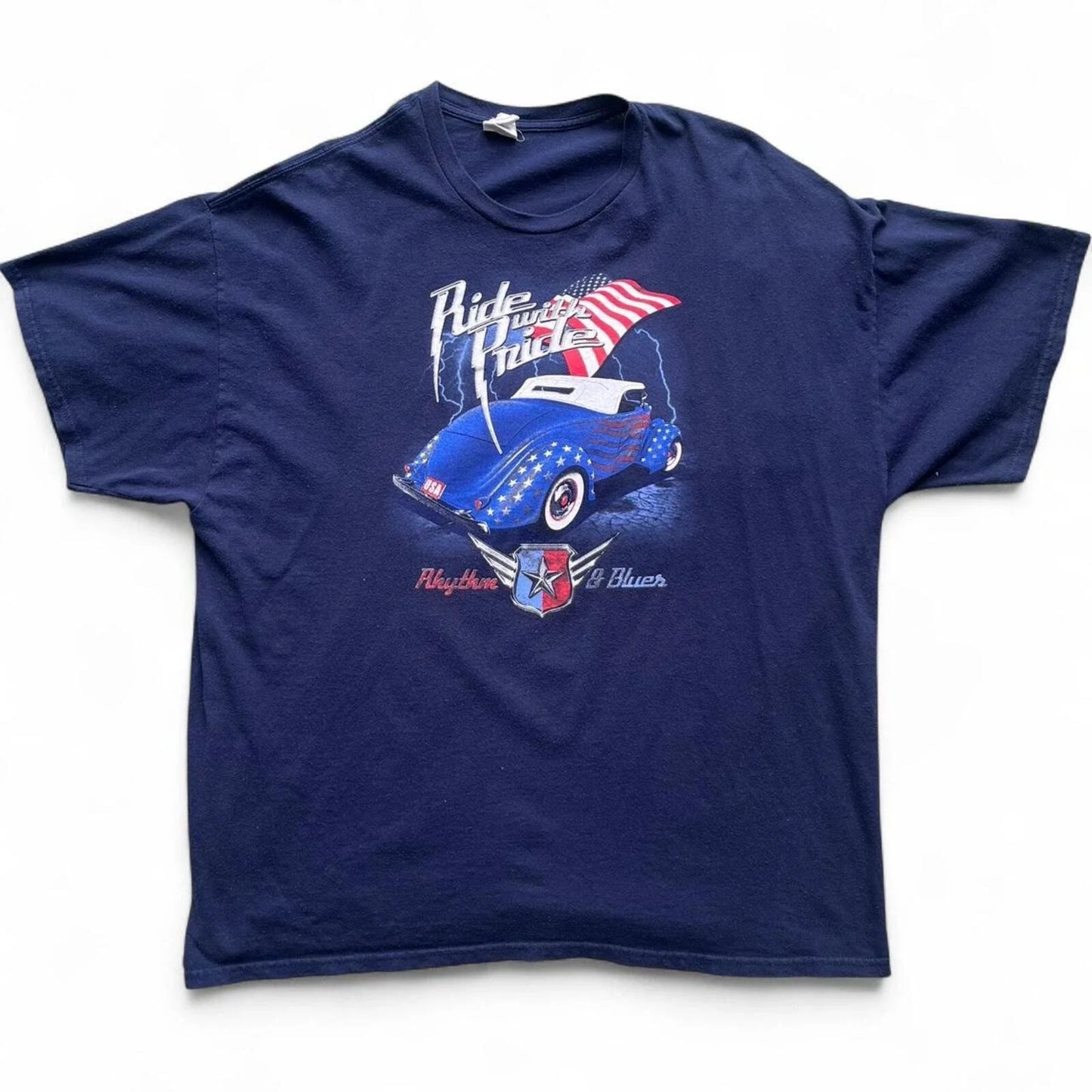 Vintage Rhythm & Blues Hot Rod Graphic Navy T-Shirt Size 2XL Unisex T-shirt, Sweatshirt, Hoodie, Long Sleeve Tee - T-Shirt, Sweatshirt, Hoodie