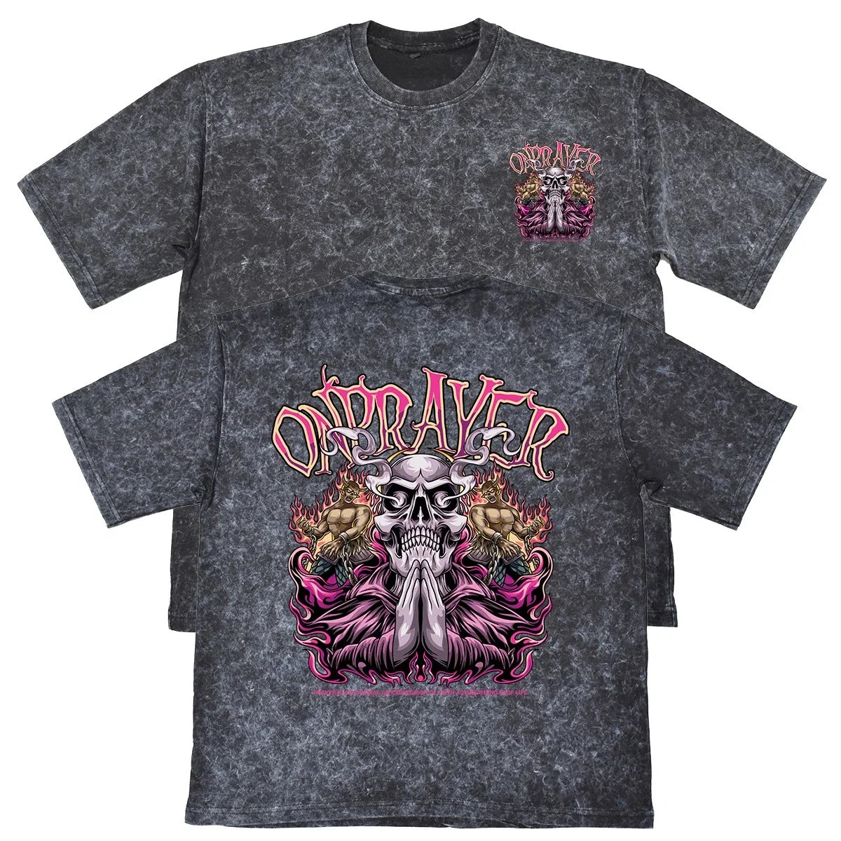 On Prayer Mens Carbon Grey Heavyweight 240gsm Vintage T-Shirt Skull Gift For Him Unisex T-shirt, Sweatshirt, Hoodie, Long Sleeve Tee - T-Shirt, Sweatshirt, Hoodie