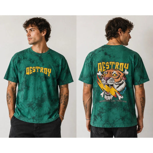 A**holes Live Forever Destroy Tiger Tie Dye Graphic T-Shirt Green Mens XL Unisex T-shirt, Sweatshirt, Hoodie, Long Sleeve Tee - T-Shirt, Sweatshirt, Hoodie