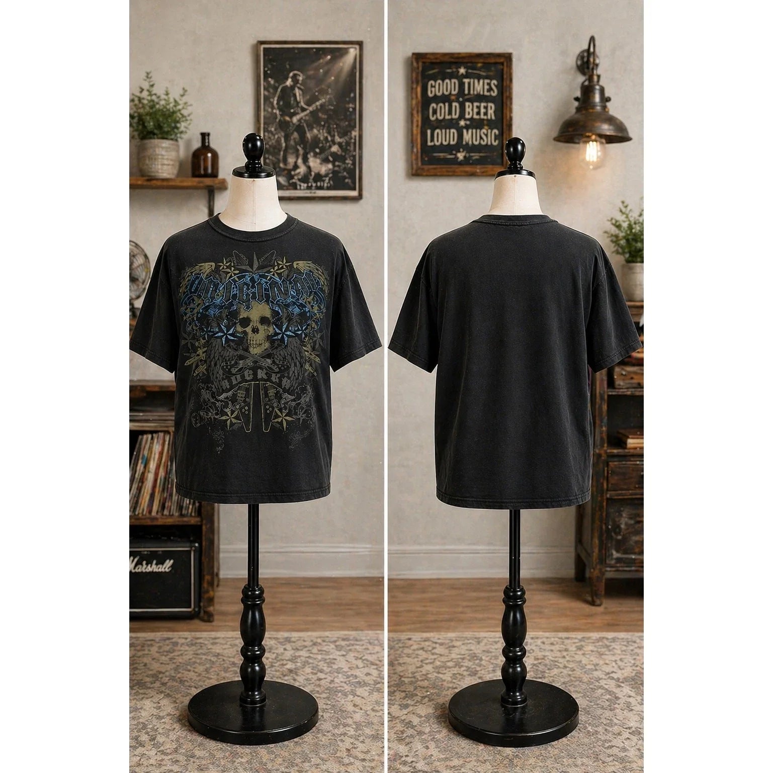 Y2K Skull Graphic Tee XL Black Grunge Rock Biker Faded Vintage Style Unisex T-shirt, Sweatshirt, Hoodie, Long Sleeve Tee - T-Shirt, Sweatshirt, Hoodie