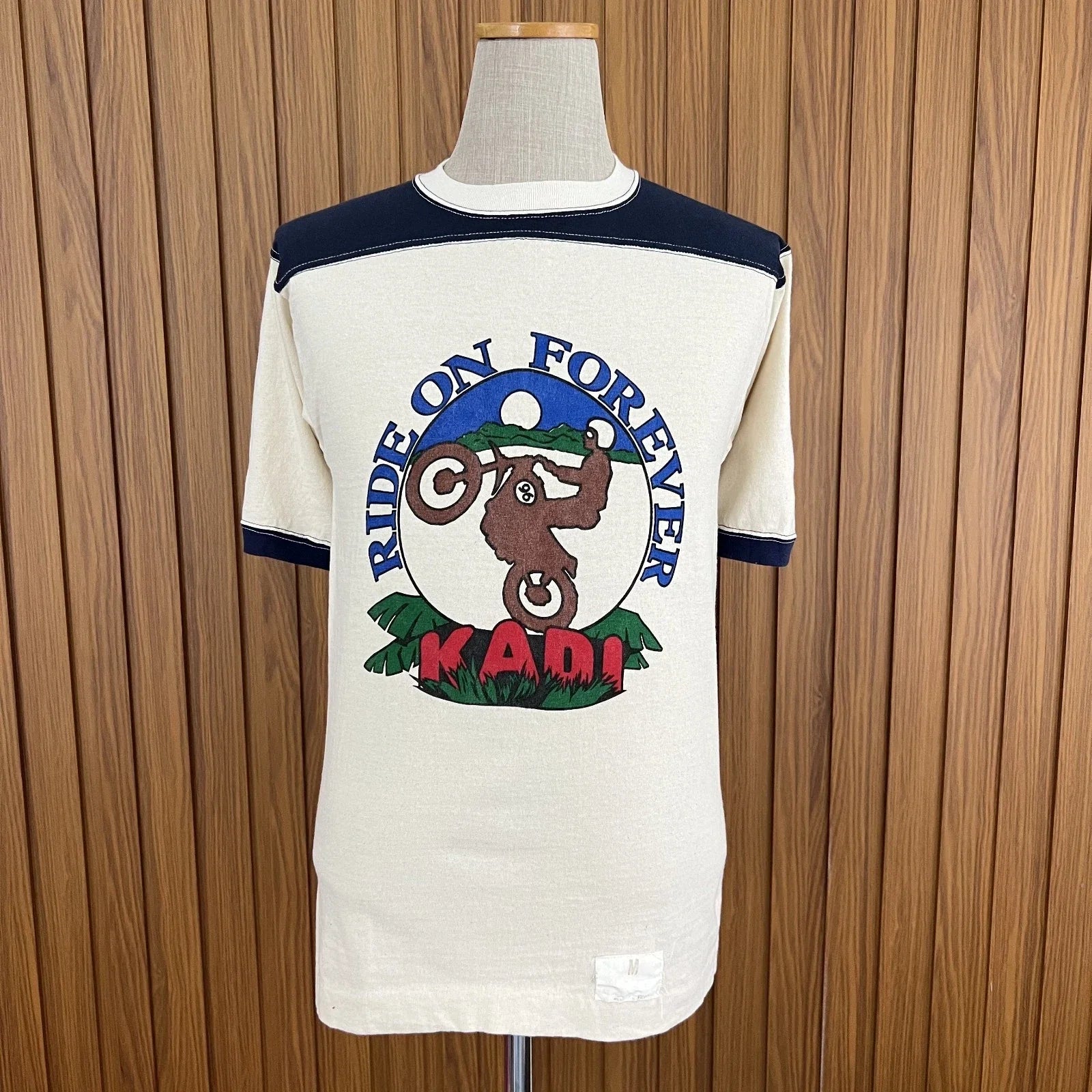 Vintage 70s-80s Velva Sheen Ride On Forever KADI Motorcycle Ringer T Shirt USA Unisex T-shirt, Sweatshirt, Hoodie, Long Sleeve Tee - T-Shirt, Sweatshirt, Hoodie