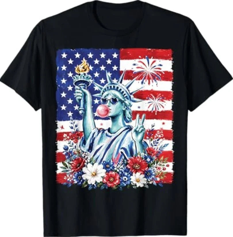 Statue of Liberty Blowing Bubble Gum 4th of July Patriotic T-Shirt Unisex T-shirt, Sweatshirt, Hoodie, Long Sleeve Tee - T-Shirt, Sweatshirt, Hoodie
