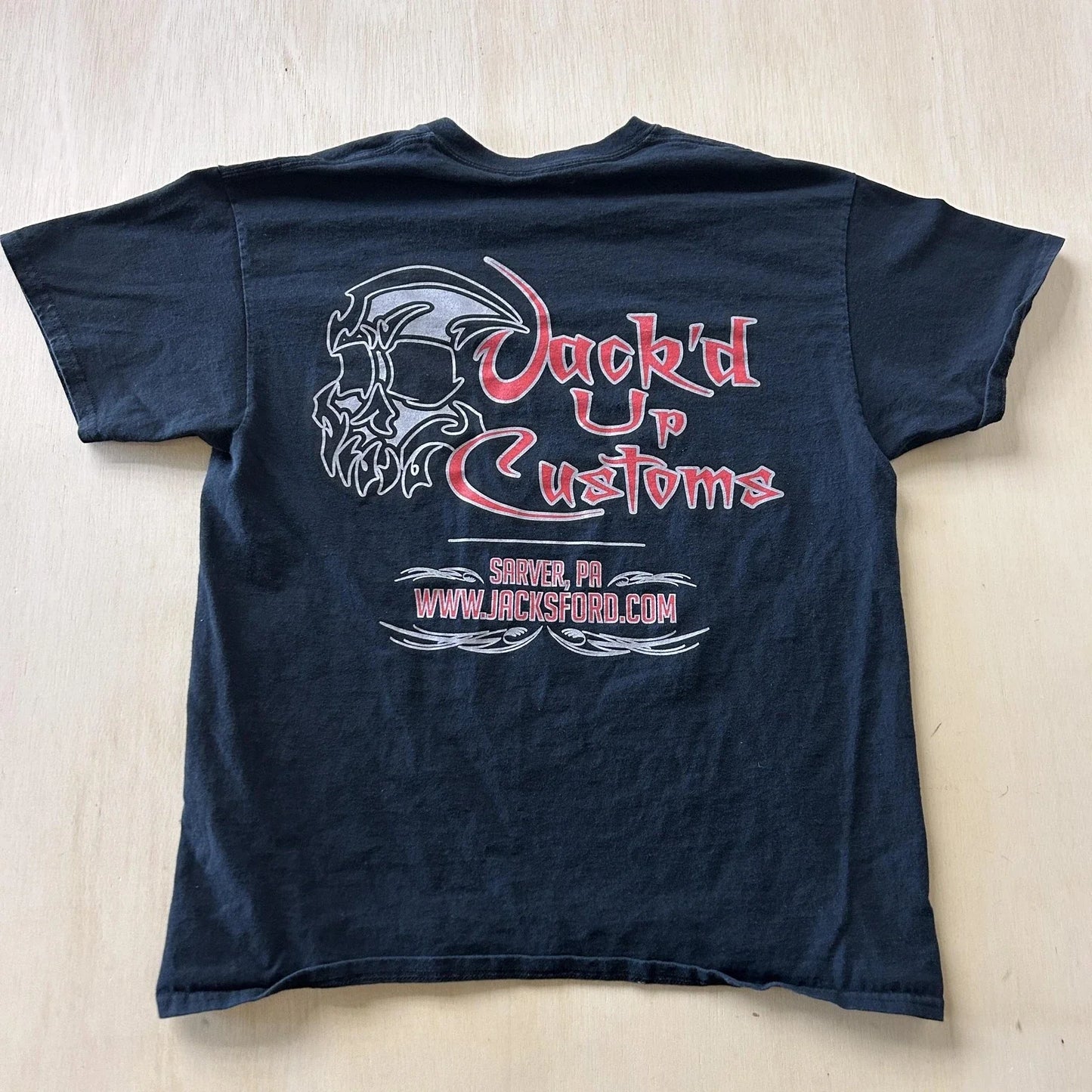 Y2K Jack'd Up Customs Shirt Mens Medium Black Skull Biker Automotive Tee T-Shirt Unisex T-shirt, Sweatshirt, Hoodie, Long Sleeve Tee - T-Shirt, Sweatshirt, Hoodie