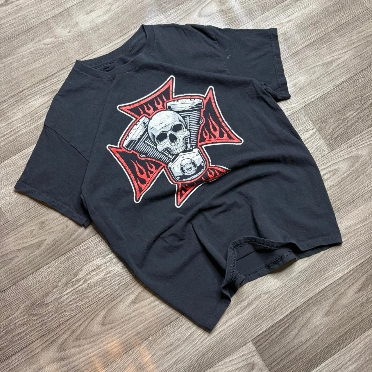 Vintage Y2K Cross Skull Flame Motorcycle West Coast Choppers Graphic Tee Sz L Unisex T-shirt, Sweatshirt, Hoodie, Long Sleeve Tee - T-Shirt, Sweatshirt, Hoodie