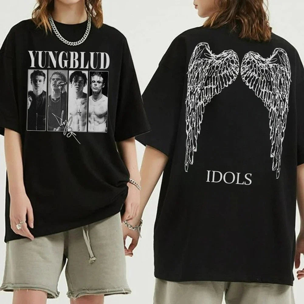 Yungblud Idols T Shirt Angel Wings Back Print Graphic Concert Merch Black Tee Unisex T-shirt, Sweatshirt, Hoodie, Long Sleeve Tee - T-Shirt, Sweatshirt, Hoodie
