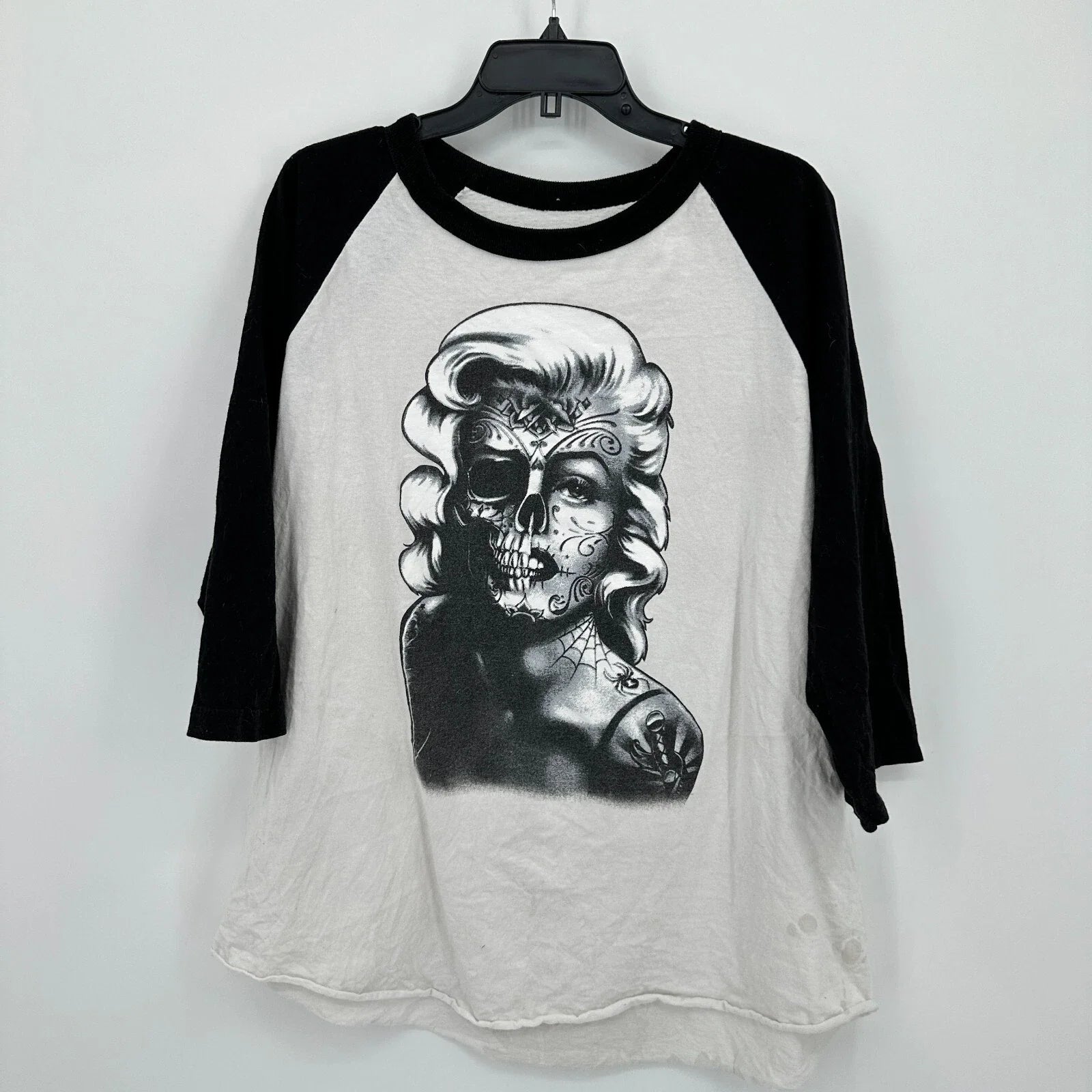 Marilyn Monroe Sugar Skull T-shirt XL White Half Sleeve Thrashed Graphic Print Unisex T-shirt, Sweatshirt, Hoodie, Long Sleeve Tee - T-Shirt, Sweatshirt, Hoodie