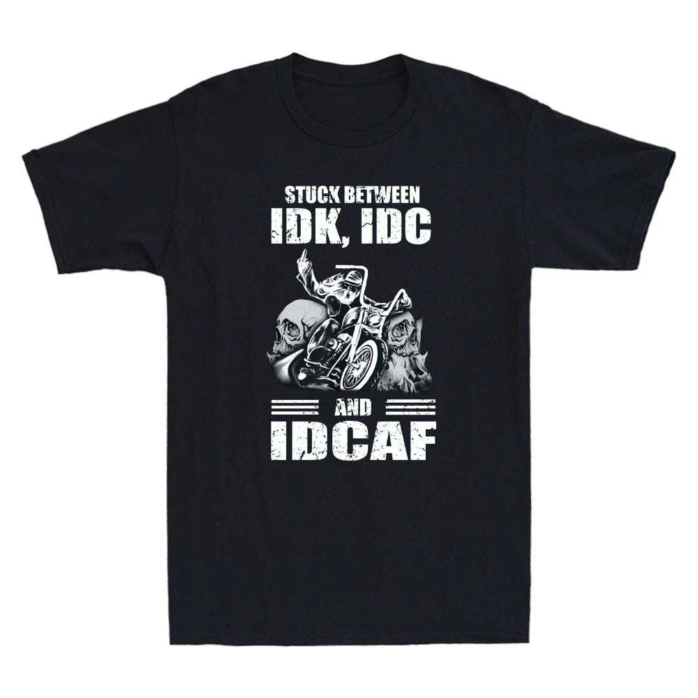 Skull Biker Stuck Between IDK IDC And IDGAF Vintage Men's Short Sleeve T-Shirt Unisex T-shirt, Sweatshirt, Hoodie, Long Sleeve Tee - T-Shirt, Sweatshirt, Hoodie