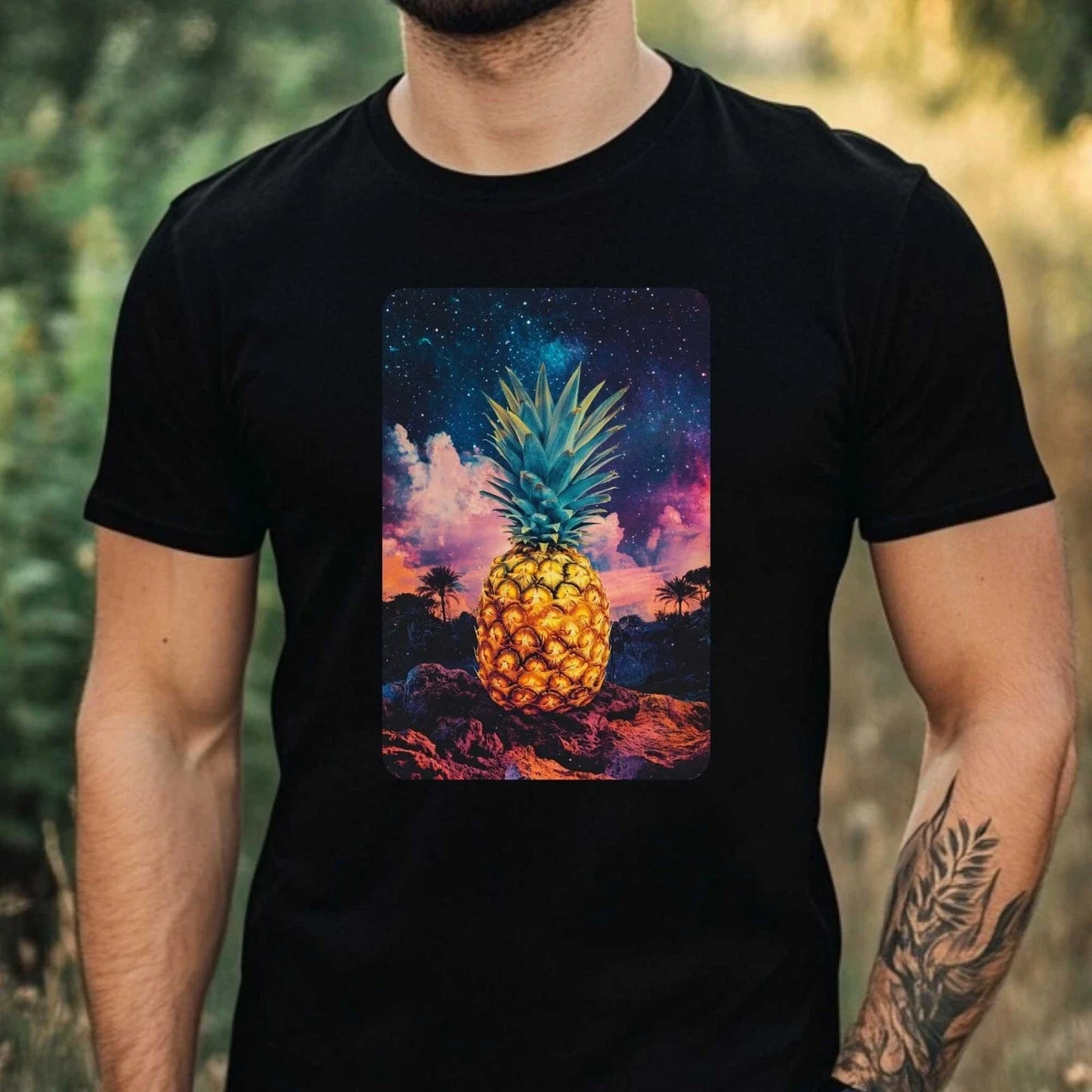 Mens Pineapple Galaxy Motif Cotton T-Shirt Size XS to 5XL Unisex T-shirt, Sweatshirt, Hoodie, Long Sleeve Tee - T-Shirt, Sweatshirt, Hoodie