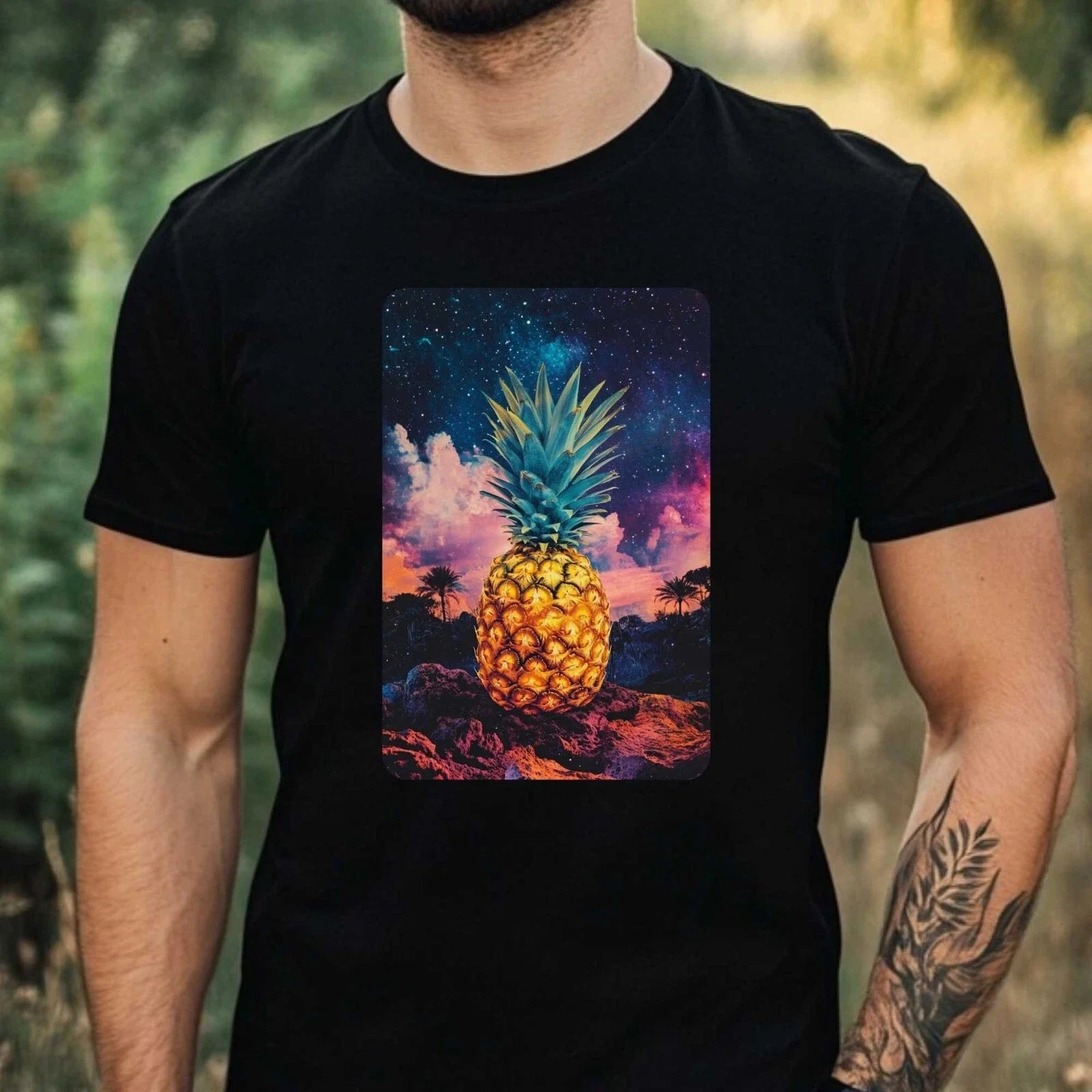 Mens Pineapple Galaxy Motif Cotton T-Shirt Size XS to 5XL Unisex T-shirt, Sweatshirt, Hoodie, Long Sleeve Tee - T-Shirt, Sweatshirt, Hoodie