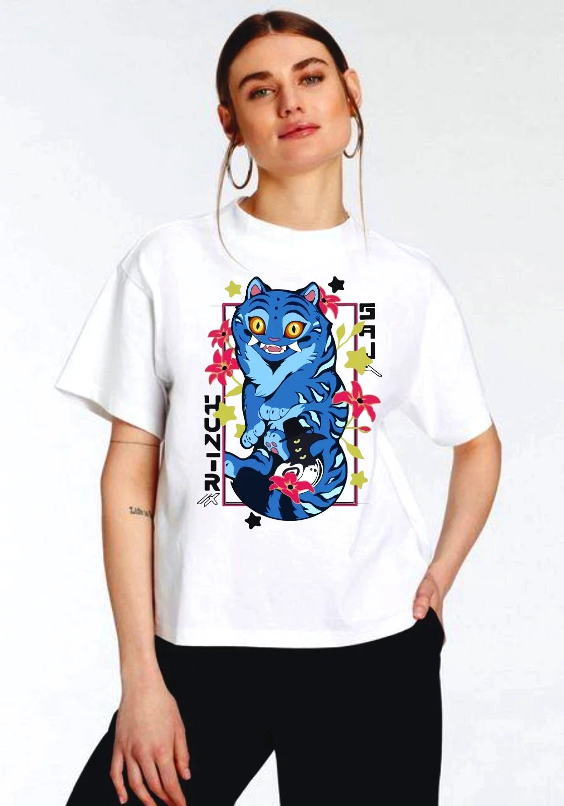 Kawaii Style Blue Tiger Graphic T-Shirt - Kpop Anime Casual Tee Top For Unisex Unisex T-shirt, Sweatshirt, Hoodie, Long Sleeve Tee - T-Shirt, Sweatshirt, Hoodie