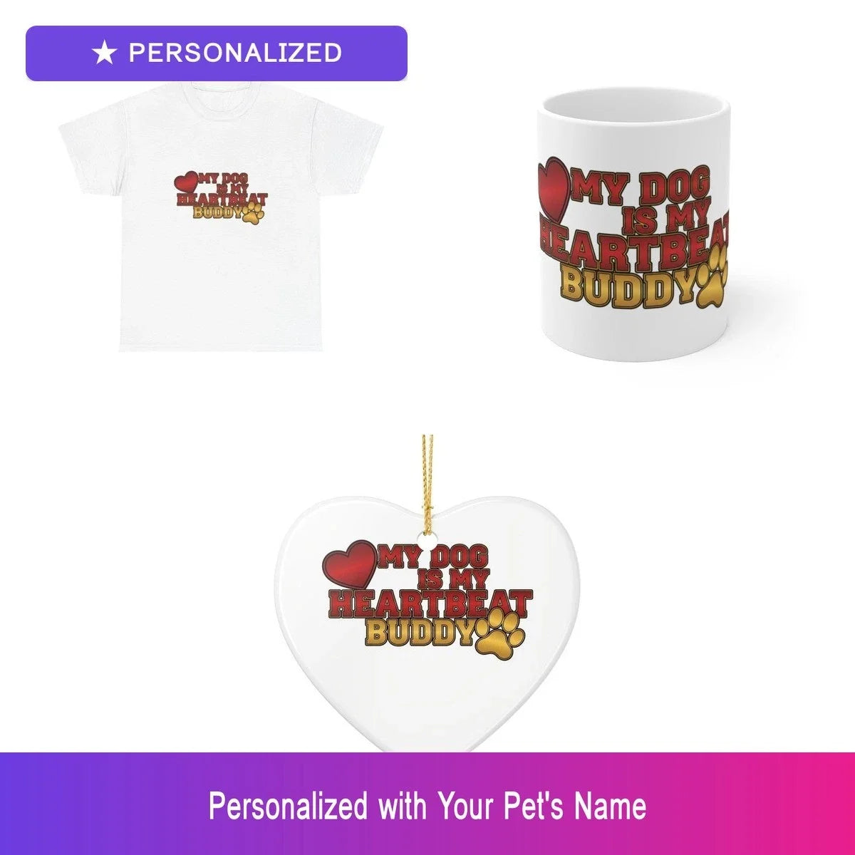 Custom Dog Paw Gift Set Shirt Mug Ornament Personalized Pet Name Bundle Unisex T-shirt, Sweatshirt, Hoodie, Long Sleeve Tee - T-Shirt, Sweatshirt, Hoodie