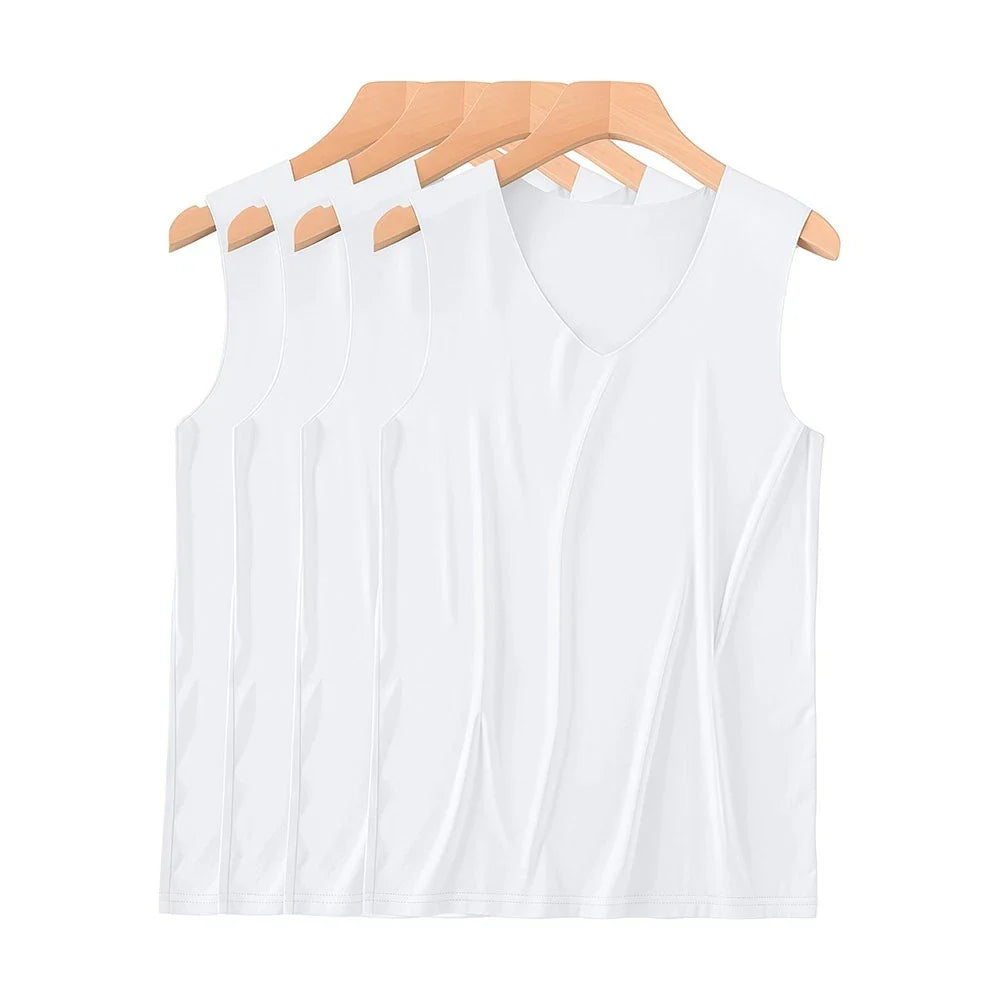 Mens Sleeveless Ice Silk Vest Solid Color Casual V Neck Regular Fit for Holiday Unisex T-shirt, Sweatshirt, Hoodie, Long Sleeve Tee - T-Shirt, Sweatshirt, Hoodie