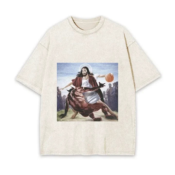 Vintage Jesus Basketball Meme T-Shirt Funny Christian Graphic Tee Unisex T-shirt, Sweatshirt, Hoodie, Long Sleeve Tee - T-Shirt, Sweatshirt, Hoodie