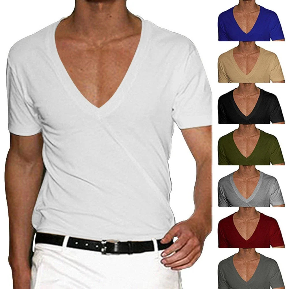 Male T-Shirt T-Shirt Tee Tops Comfortable Deep V Neck Elastic Gym Male Unisex T-shirt, Sweatshirt, Hoodie, Long Sleeve Tee - T-Shirt, Sweatshirt, Hoodie