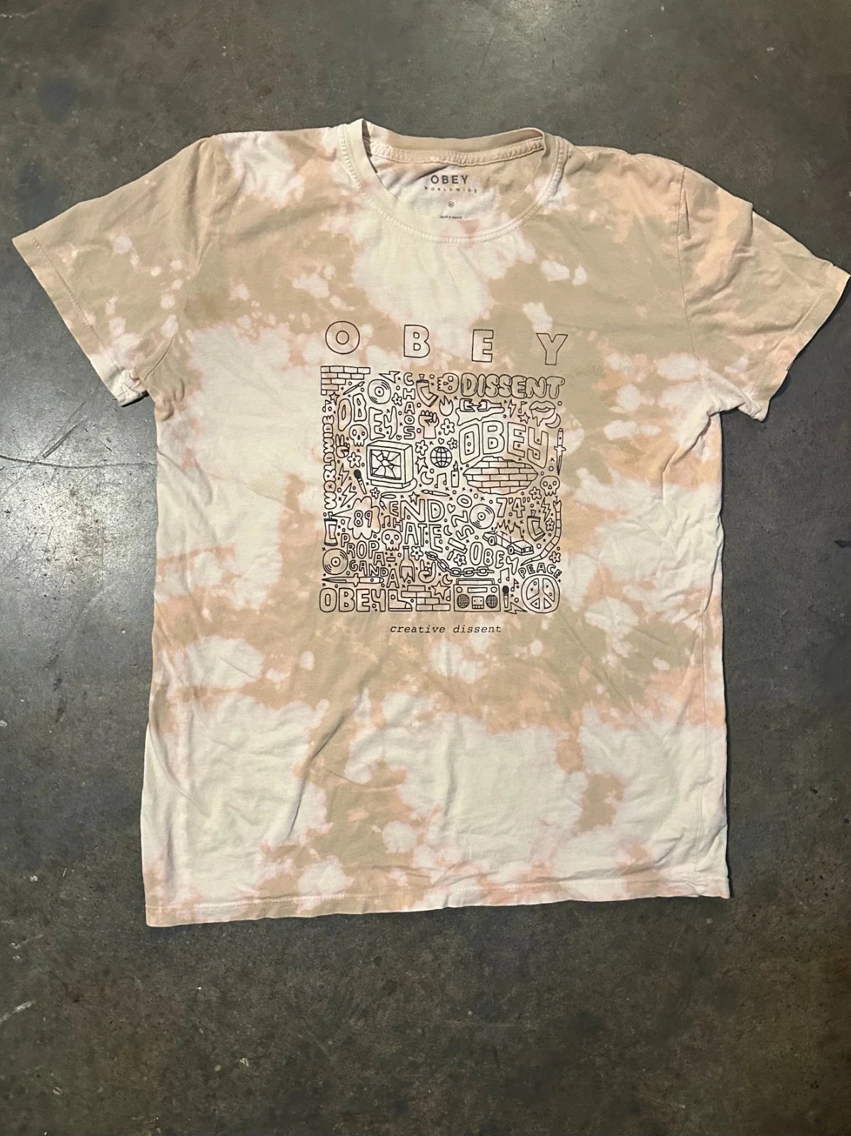 Obey Tie Dye Graphic T Shirt Mens Medium Beige Pink Streetwear Creative Dissent Unisex T-shirt, Sweatshirt, Hoodie, Long Sleeve Tee - T-Shirt, Sweatshirt, Hoodie
