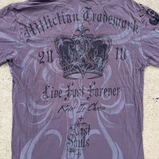 Affliction | Lost Souls Graphic V-Neck Tee Y2K Faded Purple Mens Medium Grunge Unisex T-shirt, Sweatshirt, Hoodie, Long Sleeve Tee - T-Shirt, Sweatshirt, Hoodie