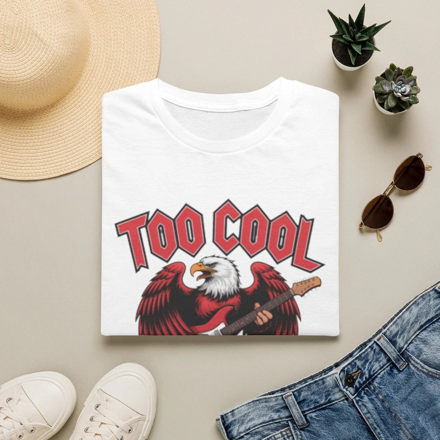 Too Cool Eagle Fourth of July Graphic Tee | Eagle Playing Guitar T-Shirt Unisex T-shirt, Sweatshirt, Hoodie, Long Sleeve Tee - T-Shirt, Sweatshirt, Hoodie