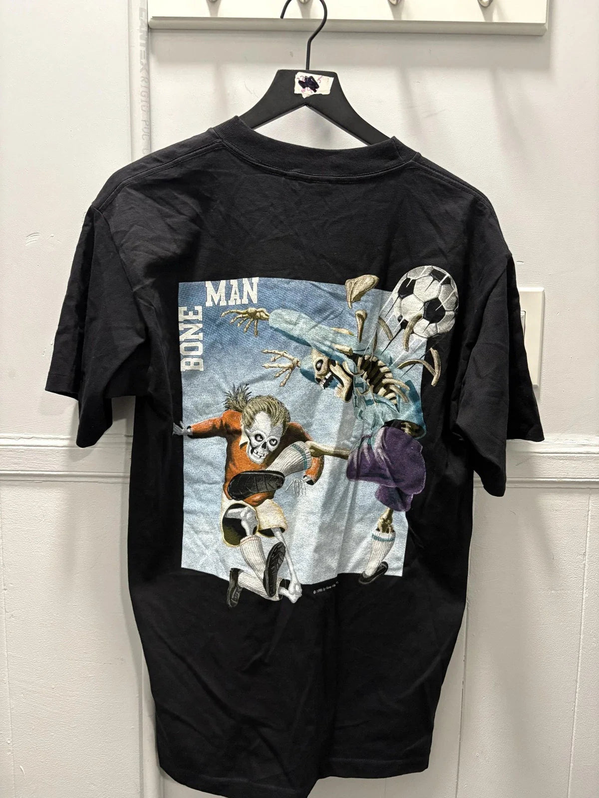 Vintage Bone Man Shirt Mens Large Black 1996 Made USA Skeleton Soccer 90s Unisex T-shirt, Sweatshirt, Hoodie, Long Sleeve Tee - T-Shirt, Sweatshirt, Hoodie