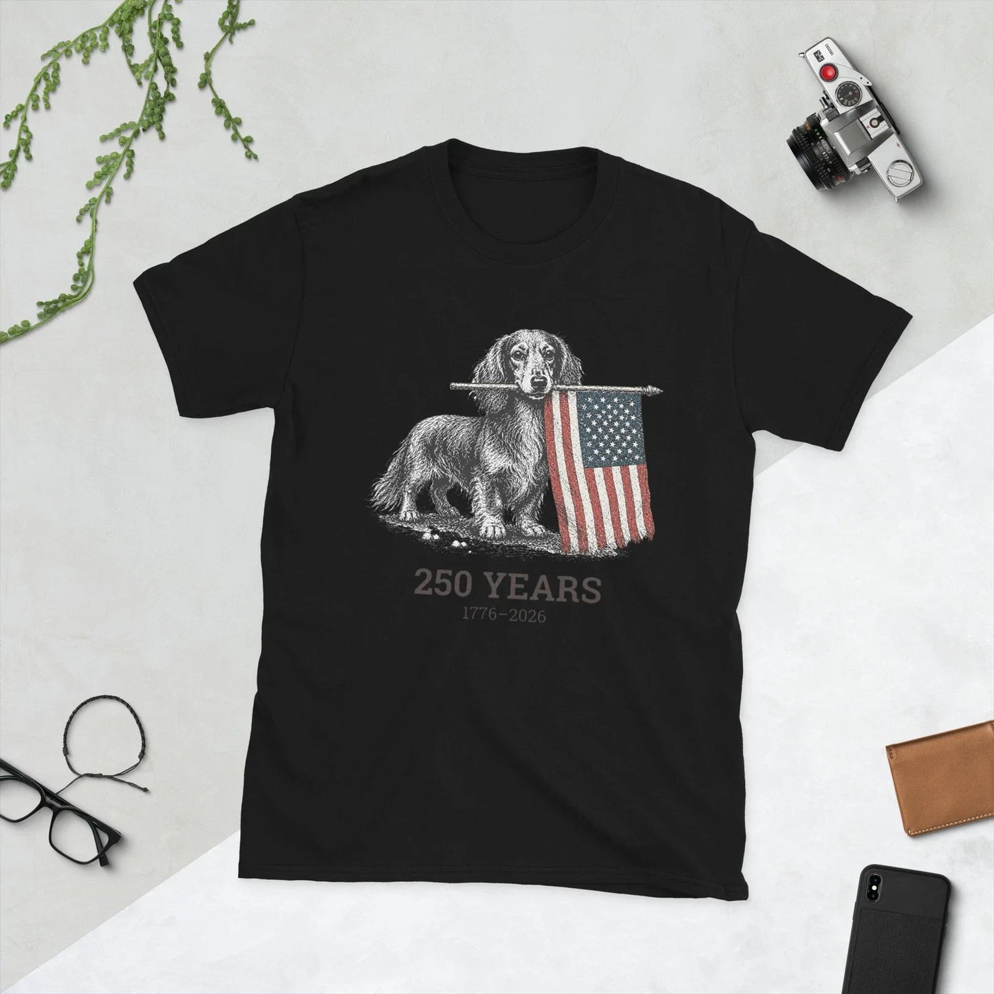 Cute Long Haired Dachshund American Flag 250 Years 1776-2026 T-Shirt Unisex T-shirt, Sweatshirt, Hoodie, Long Sleeve Tee - T-Shirt, Sweatshirt, Hoodie