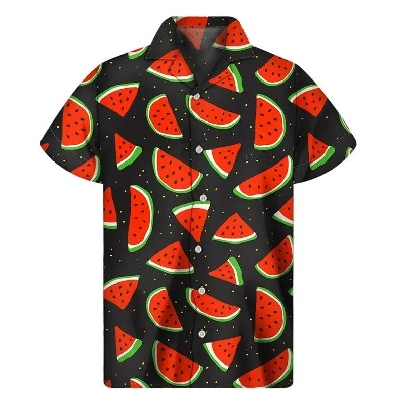 Mens Button Down Shirts Watermelon Fruit Printed Hawaiian Tops Novelty Ugly Gift Unisex T-shirt, Sweatshirt, Hoodie, Long Sleeve Tee - T-Shirt, Sweatshirt, Hoodie