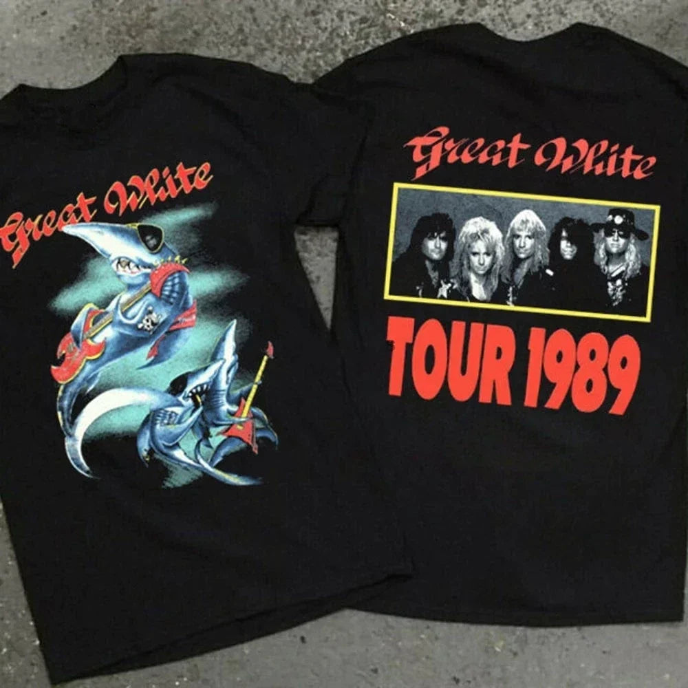 Vintage 1989 Great White Band Tour Shirt Classic 2 SIDES Black Unisex T-shirt, Sweatshirt, Hoodie, Long Sleeve Tee - T-Shirt, Sweatshirt, Hoodie