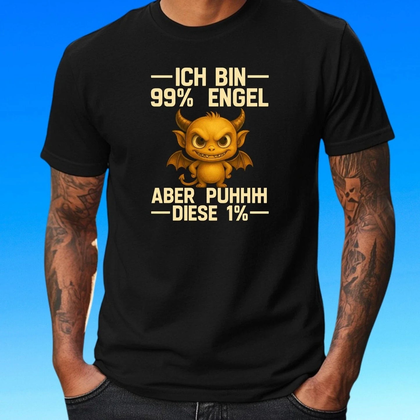 Mens T-Shirt I Am 99% Angel But This 1% Motif Cotton Size XS to 5XL Unisex T-shirt, Sweatshirt, Hoodie, Long Sleeve Tee - T-Shirt, Sweatshirt, Hoodie