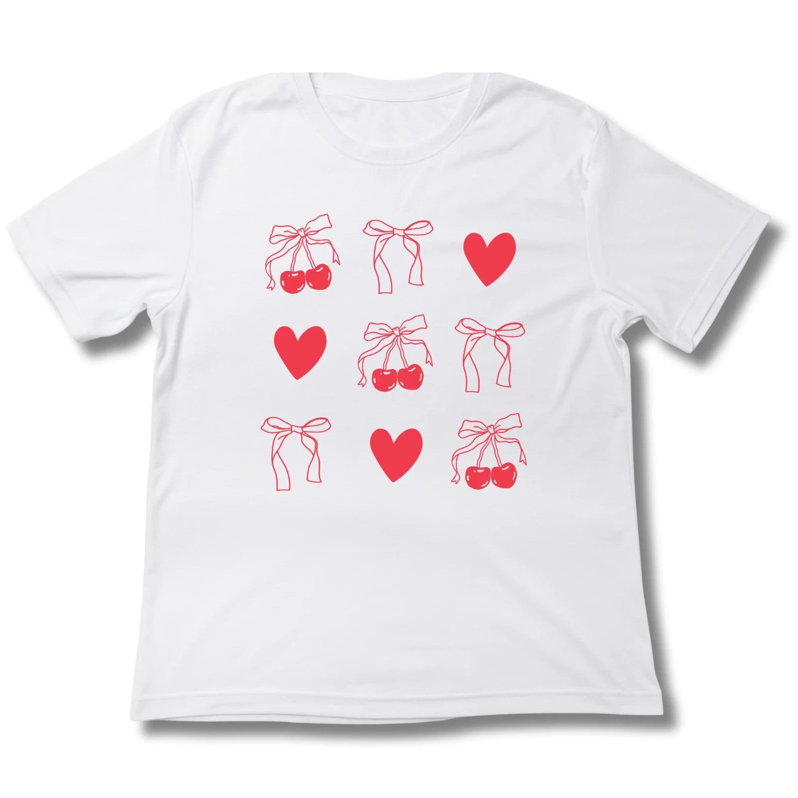Valentine Cherry Heart Bow T-Shirt Cute Aesthetic Tee Unisex & Youth Black White Unisex T-shirt, Sweatshirt, Hoodie, Long Sleeve Tee - T-Shirt, Sweatshirt, Hoodie